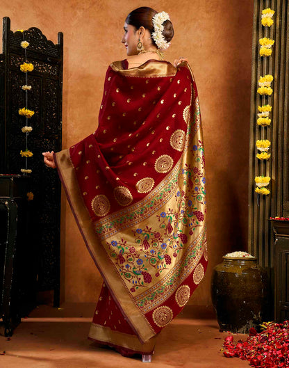 Maroon Silk Woven Paithani Saree