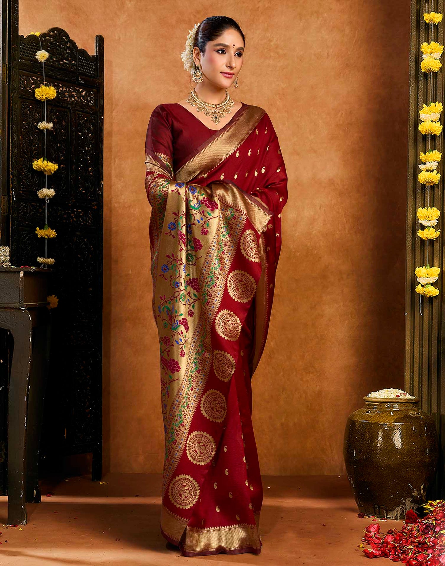 Maroon Silk Woven Paithani Saree