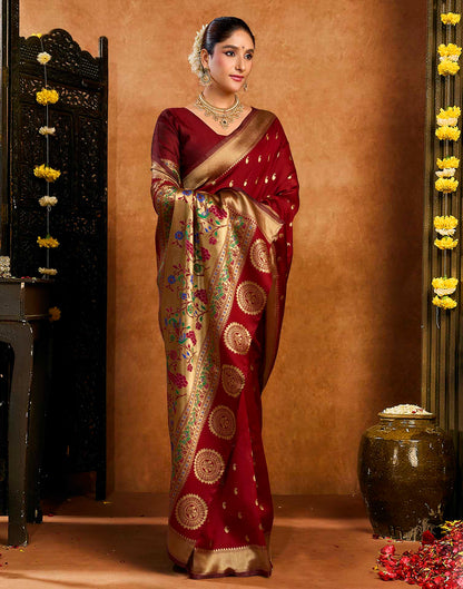 Maroon Silk Woven Paithani Saree