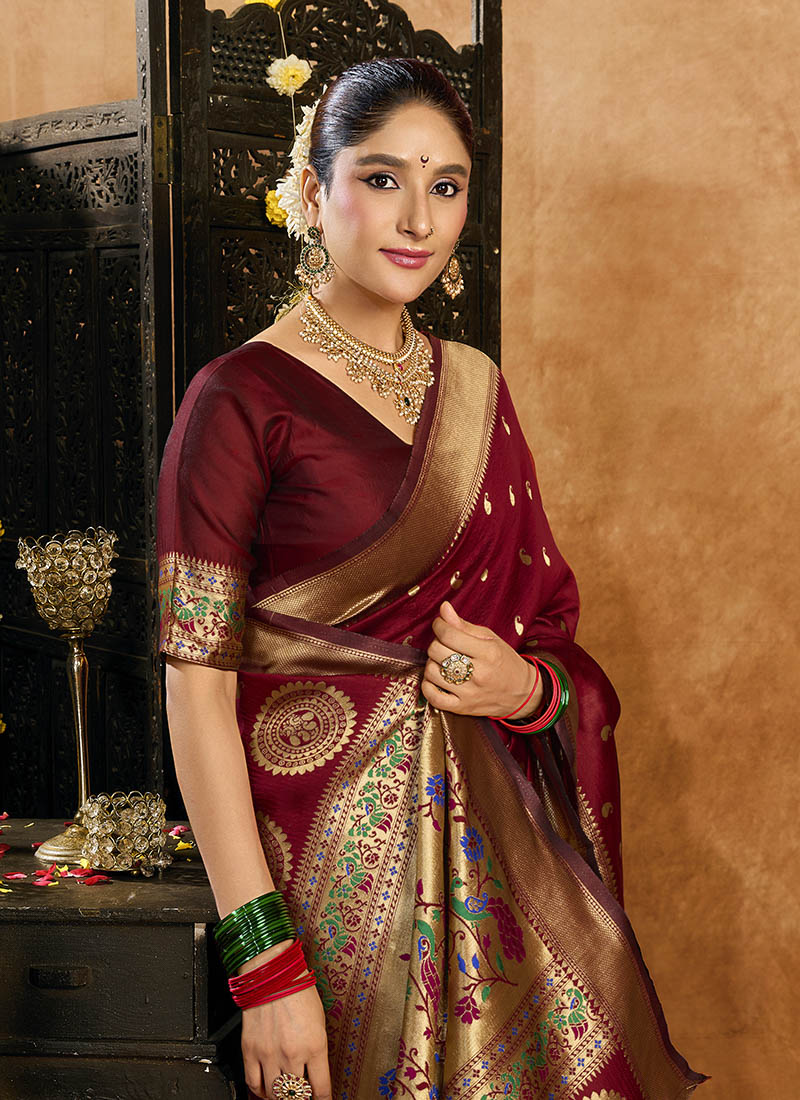 Maroon Silk Woven Paithani Saree
