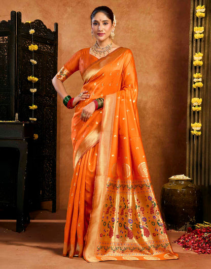 Orange Silk Woven Paithani Saree