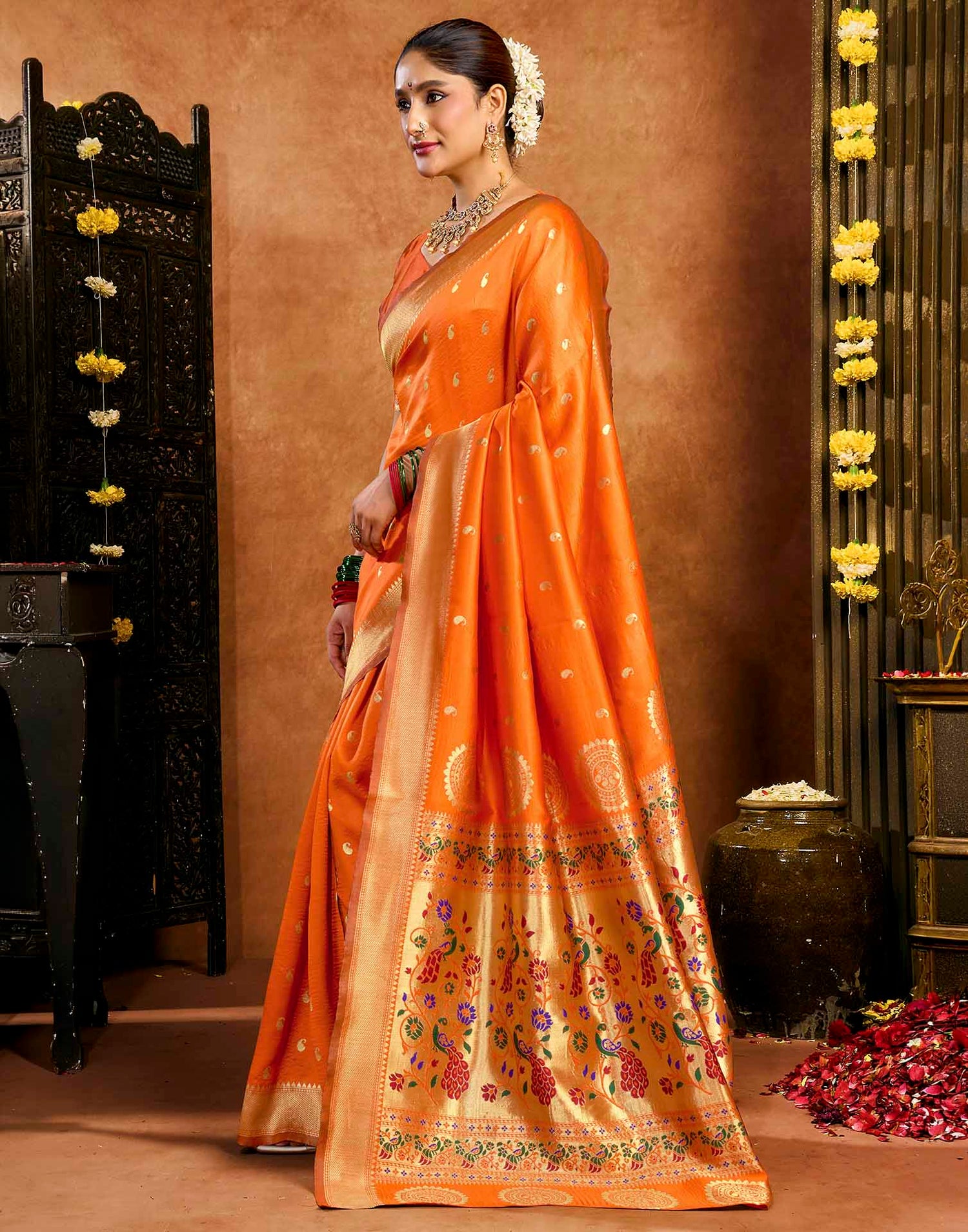 Orange Silk Woven Paithani Saree