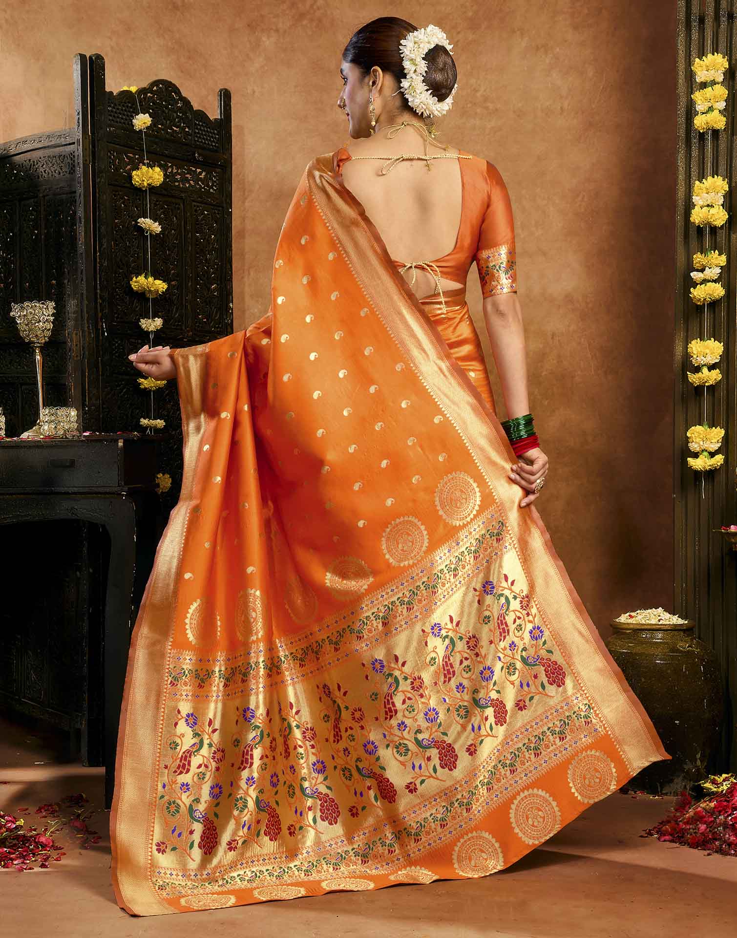 Orange Silk Woven Paithani Saree