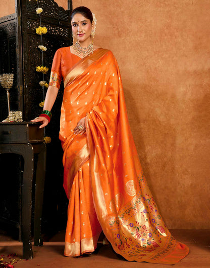 Orange Silk Woven Paithani Saree
