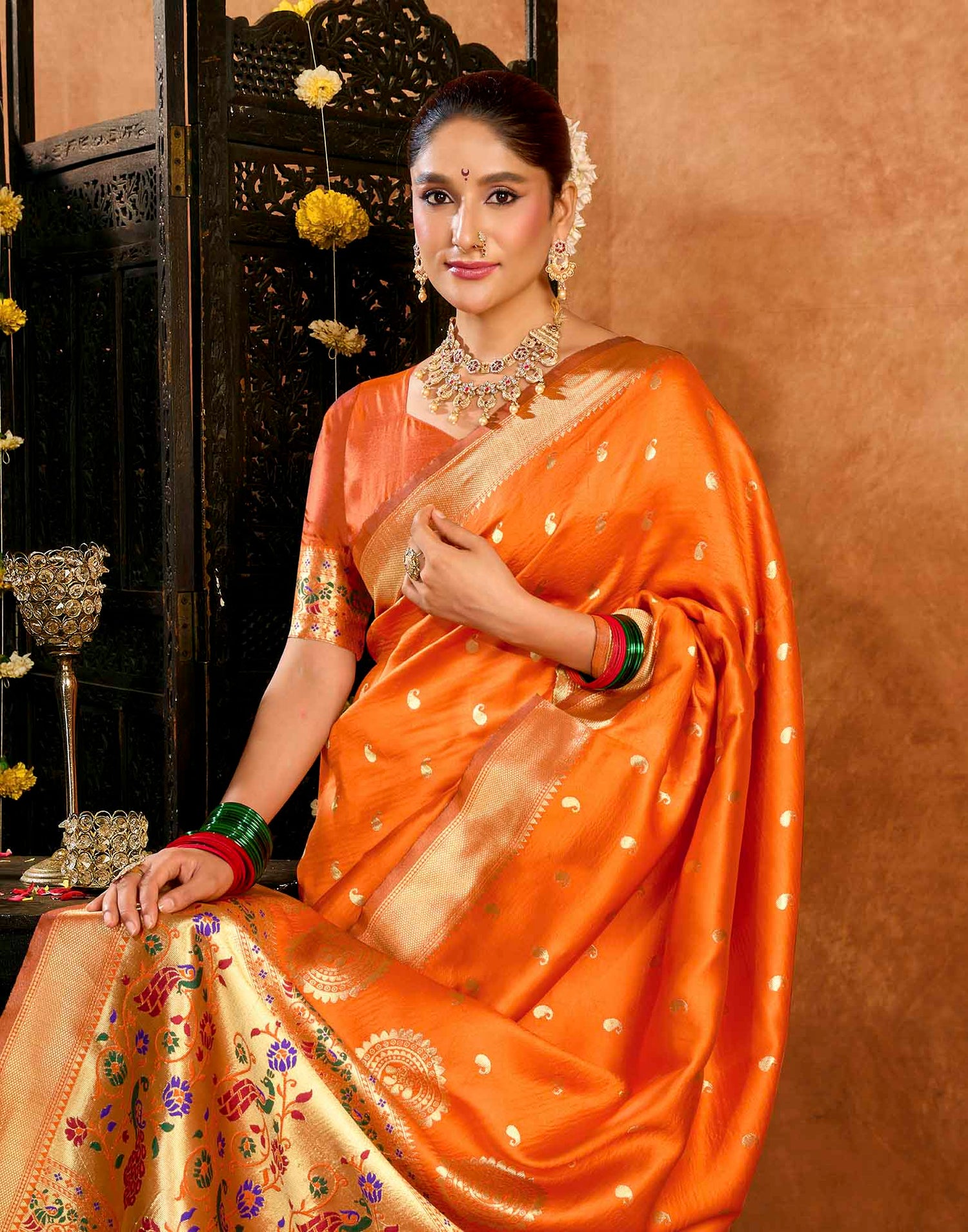 Orange Silk Woven Paithani Saree