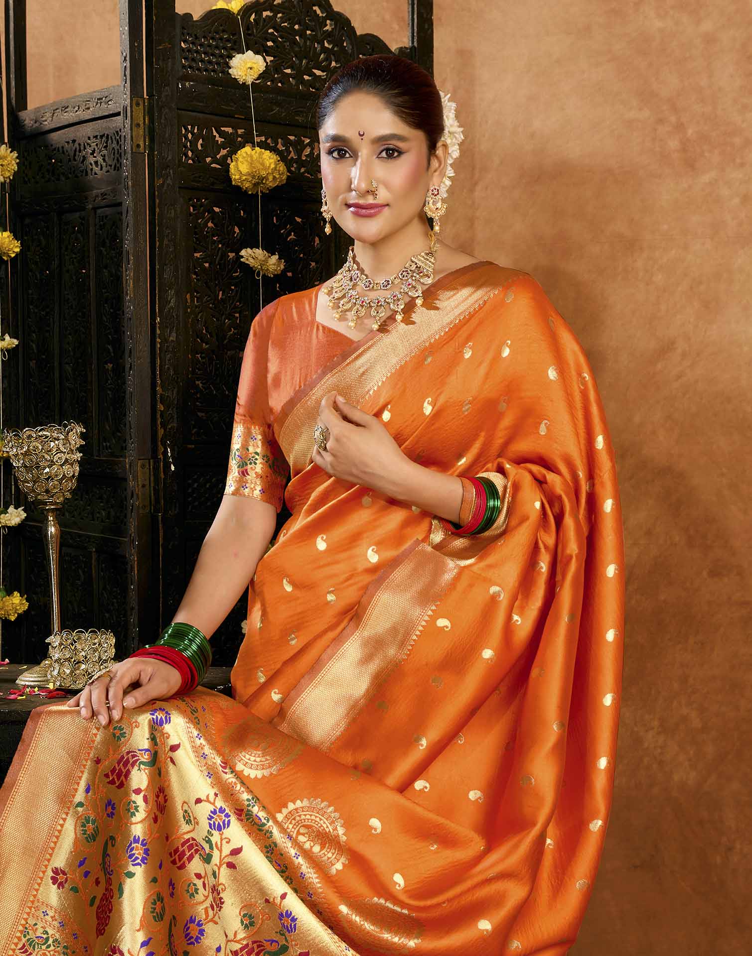 Orange Silk Woven Paithani Saree