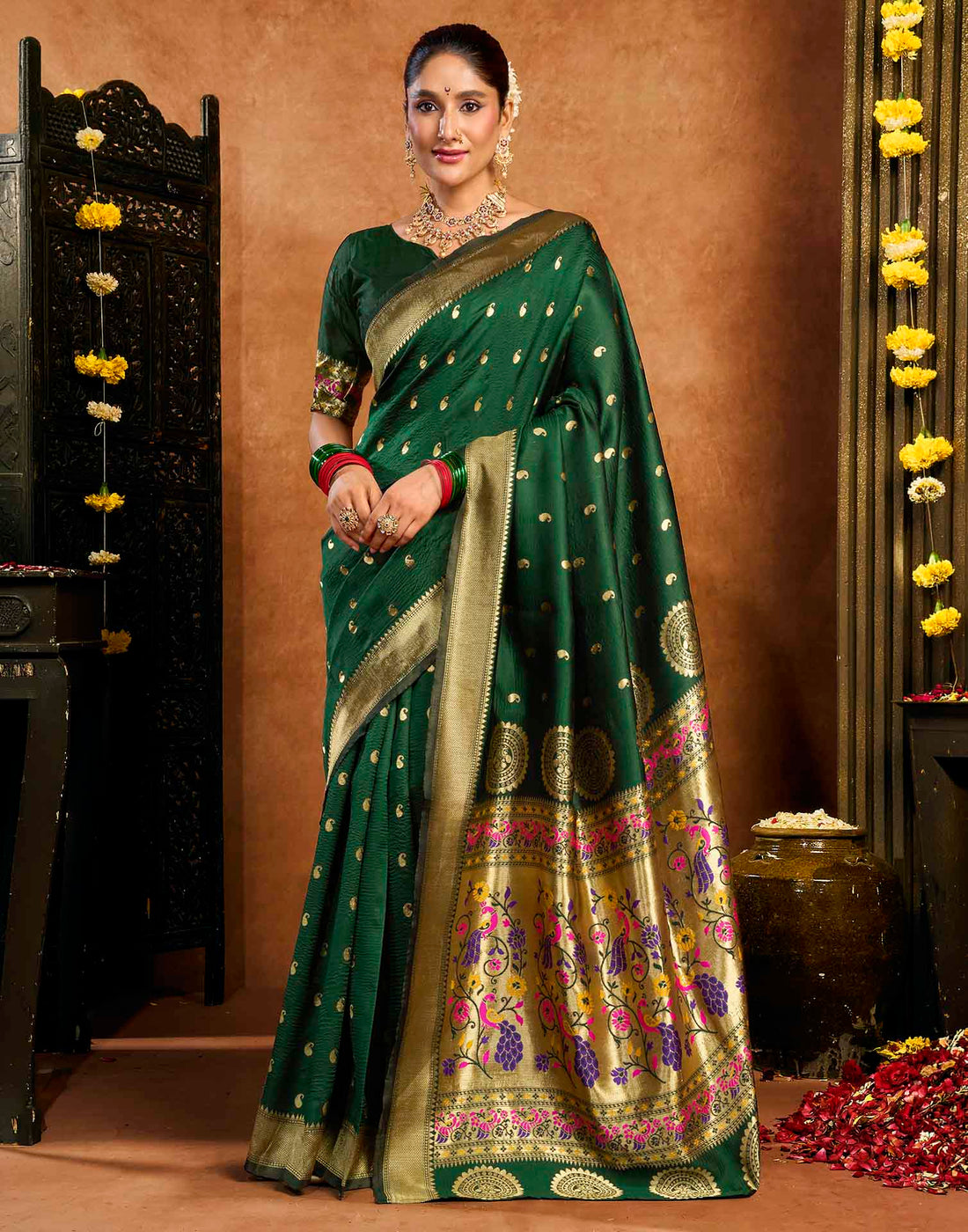 Dark Green Silk Woven Paithani Saree