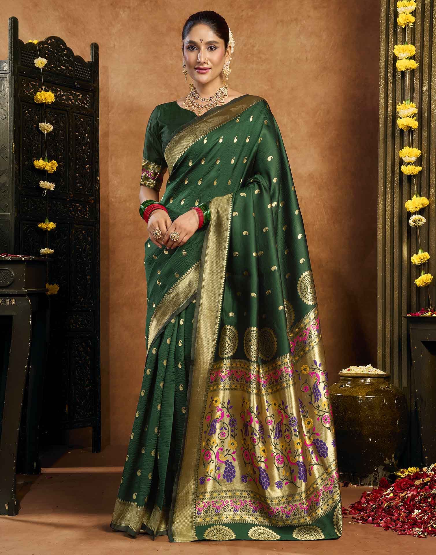 Dark Green Silk Woven Paithani Saree