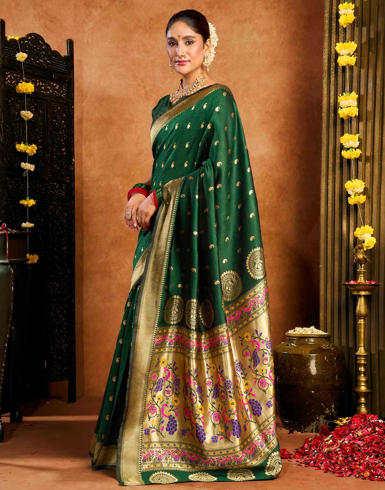 Dark Green Silk Woven Paithani Saree