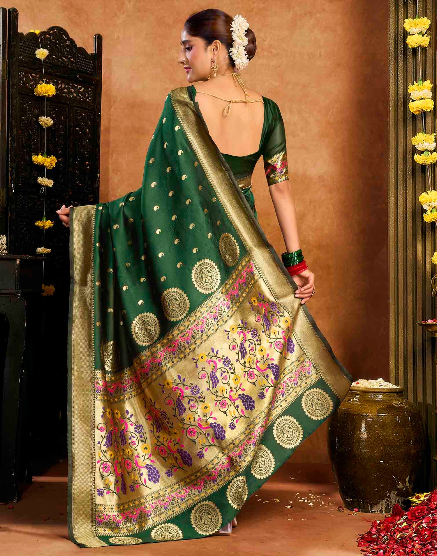 Dark Green Silk Woven Paithani Saree