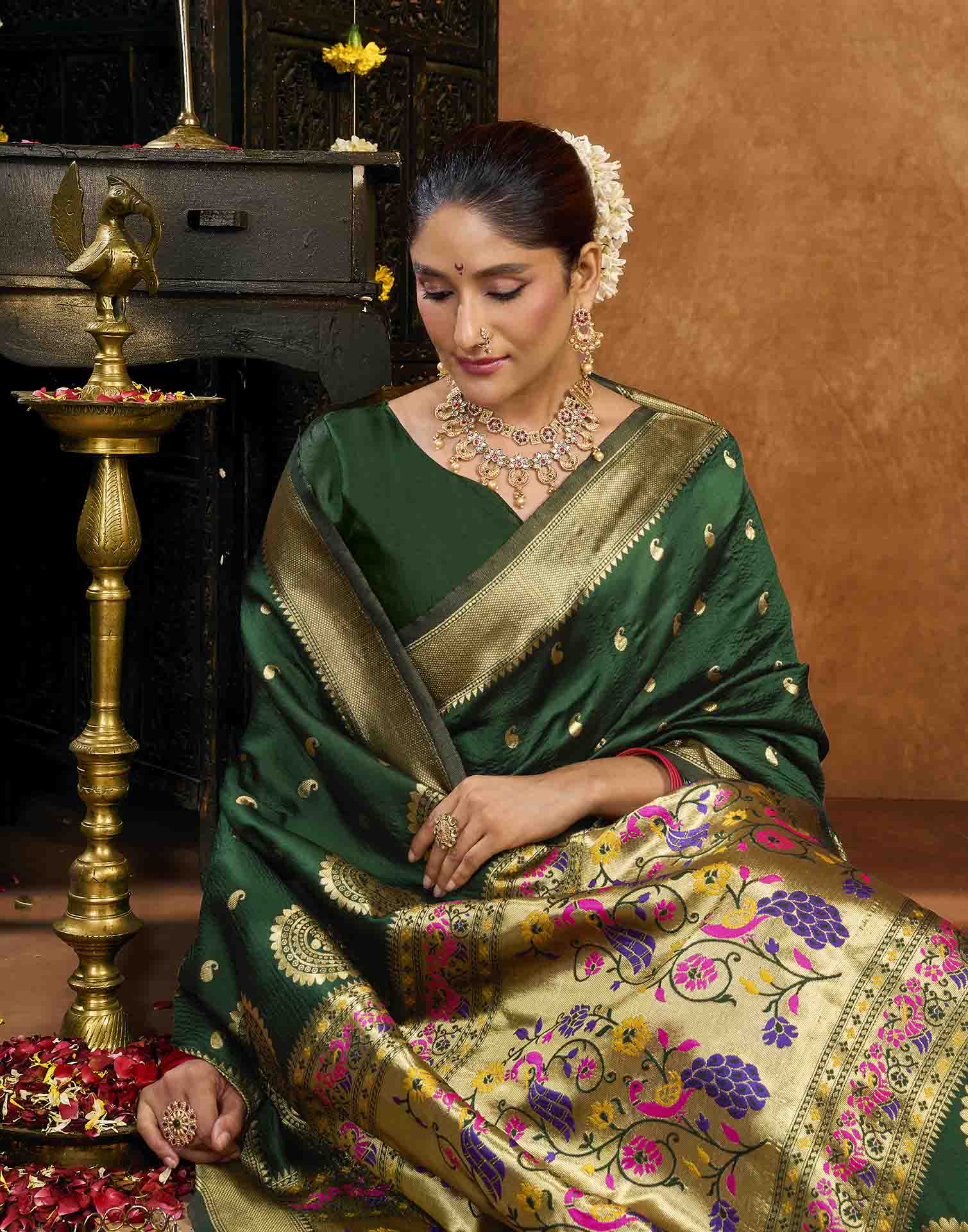 Dark Green Silk Woven Paithani Saree