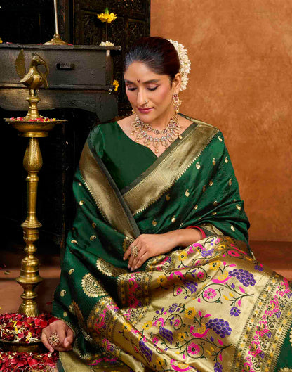 Dark Green Silk Woven Paithani Saree