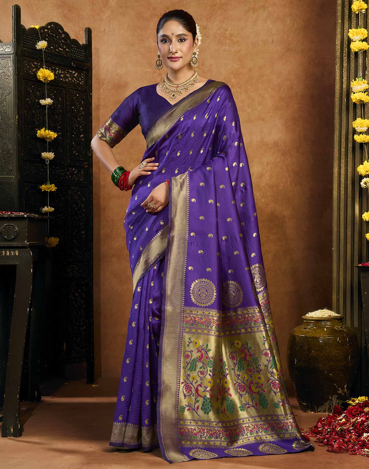 Purple Silk Woven Paithani Saree