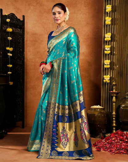Teal Blue Silk Woven Paithani Saree