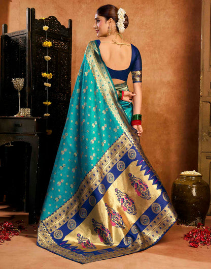 Teal Blue Silk Woven Paithani Saree