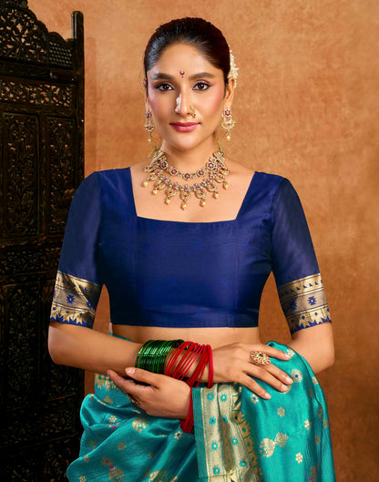 Teal Blue Silk Woven Paithani Saree