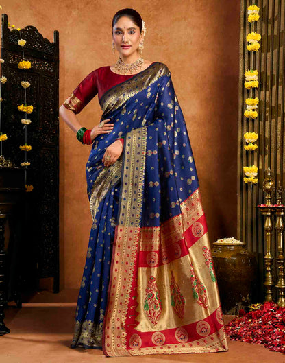 Royal Blue Silk Woven Paithani Saree