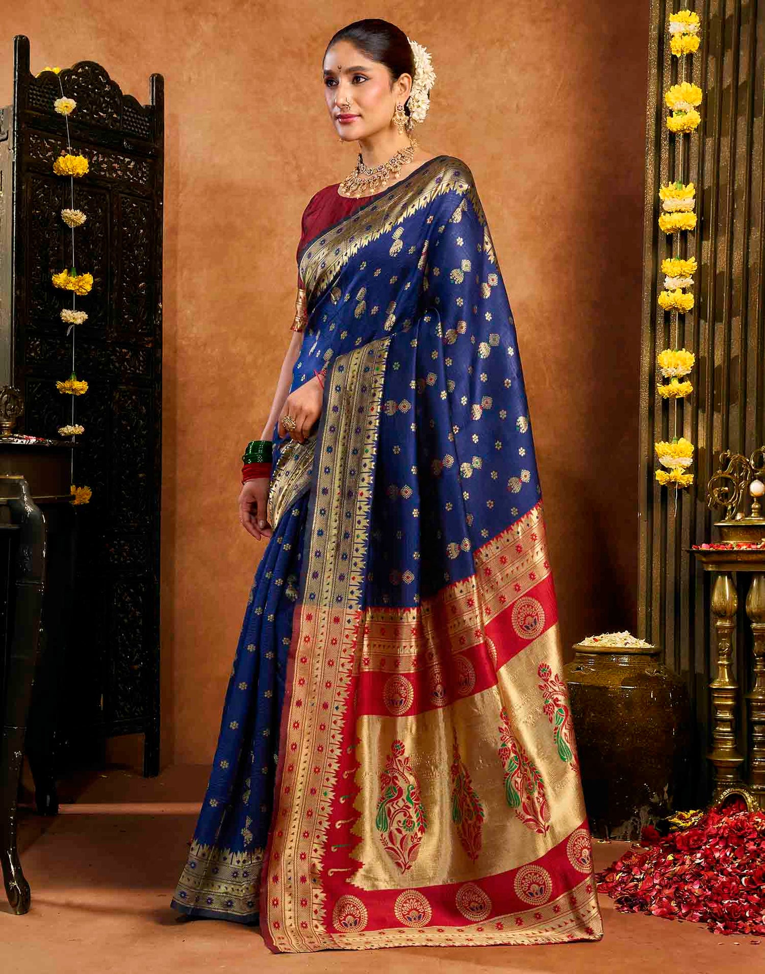 Royal Blue Silk Woven Paithani Saree