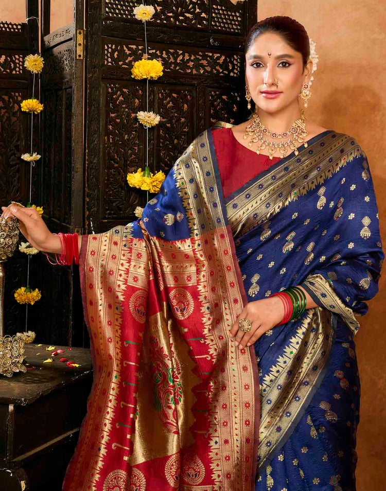 Royal Blue Silk Woven Paithani Saree
