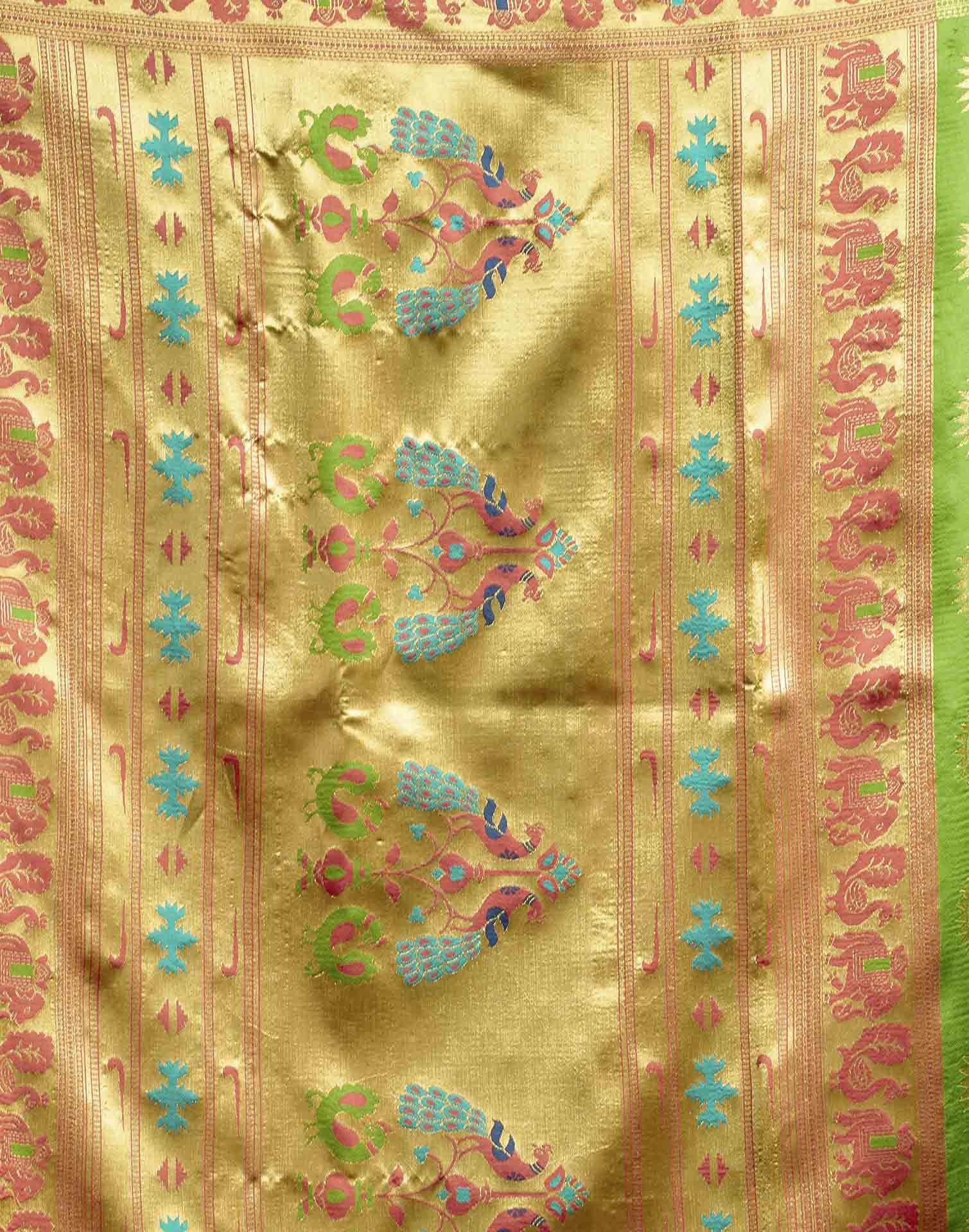 Parrot Green Silk Woven Paithani Saree