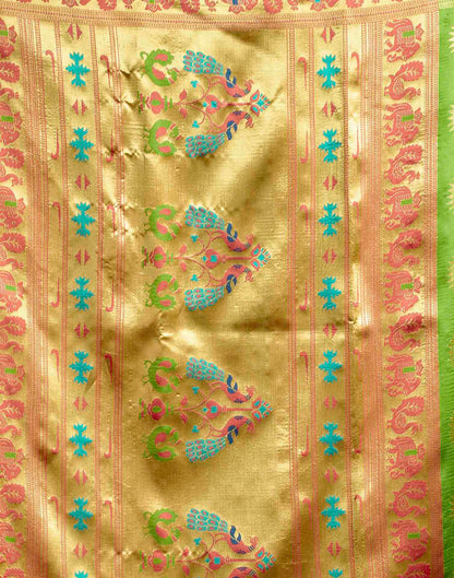 Parrot Green Silk Woven Paithani Saree
