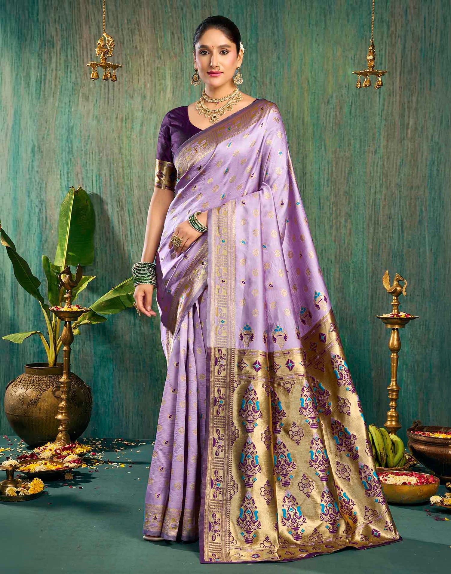 Light Purple Silk Woven Paithani Saree