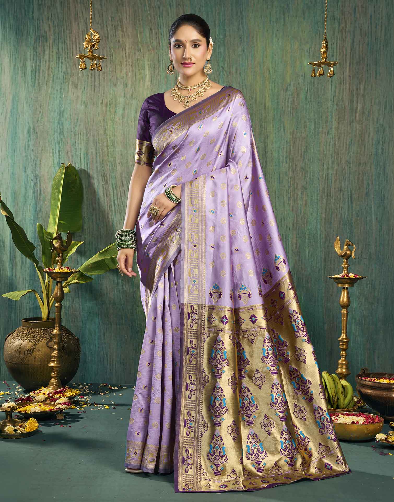 Light Purple Silk Woven Paithani Saree