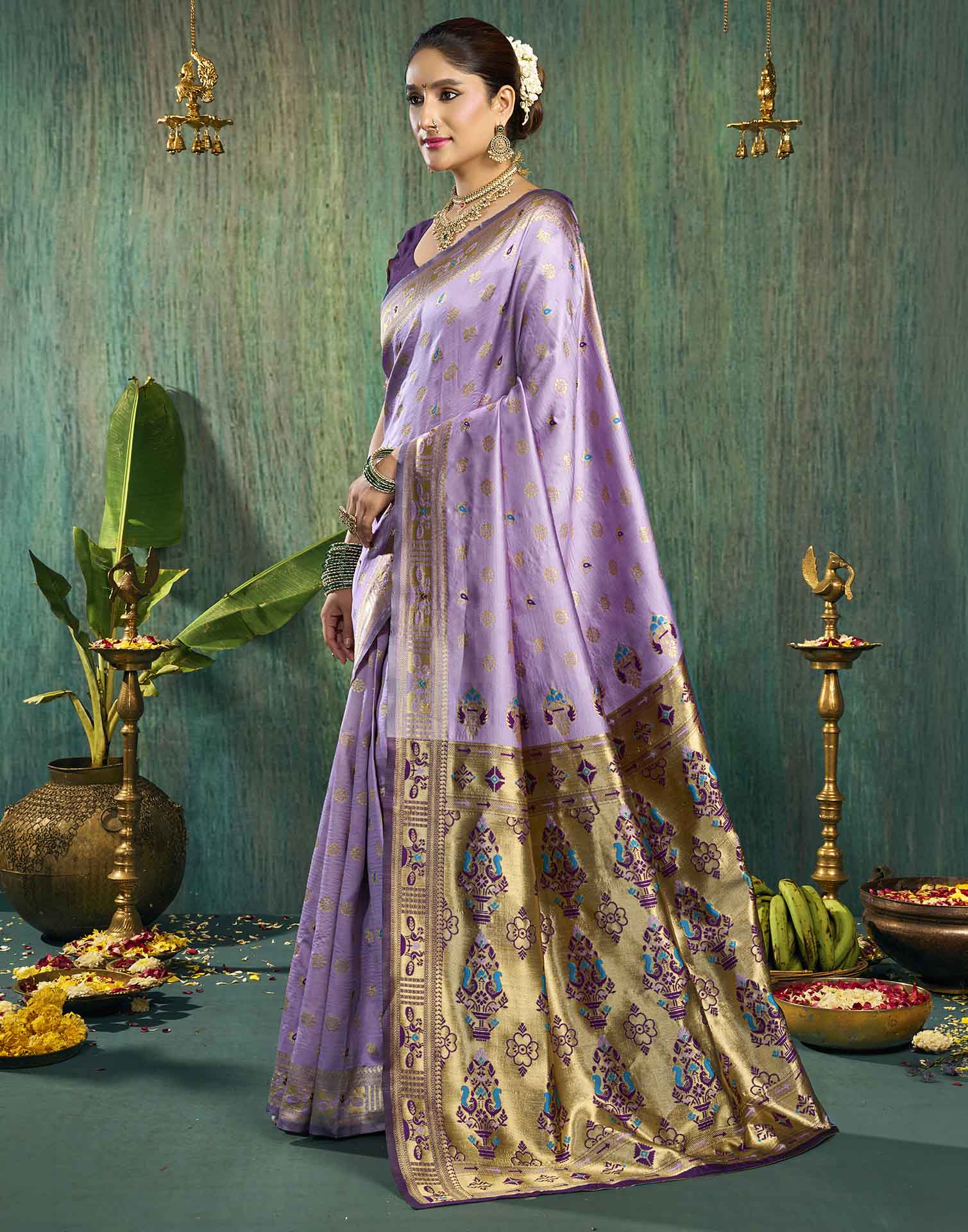 Light Purple Silk Woven Paithani Saree