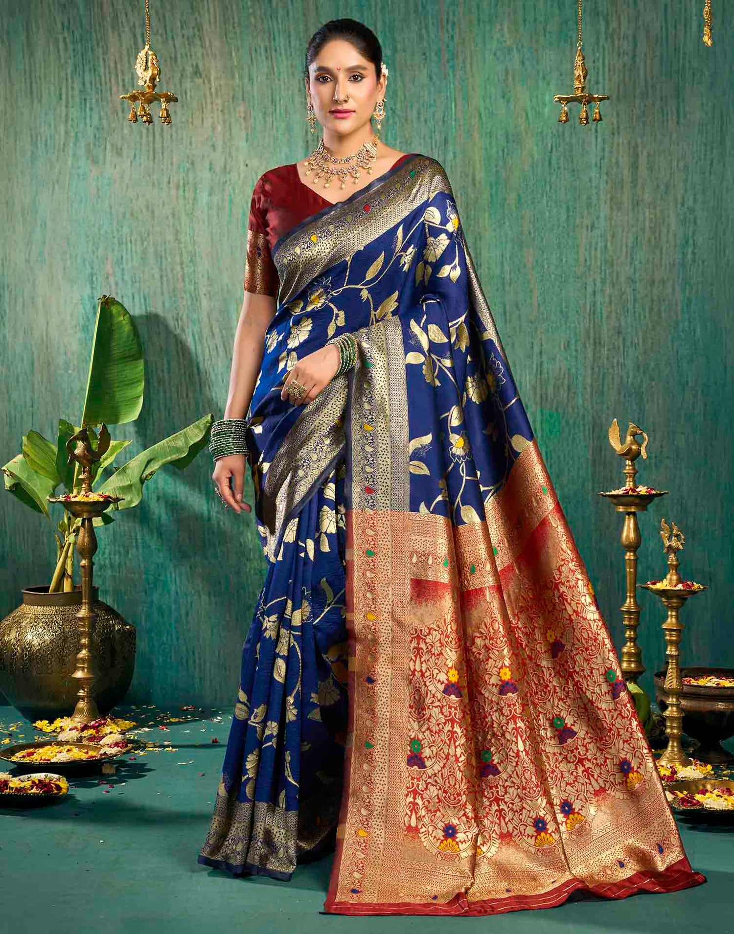 Blue Silk Woven Banarasi Saree