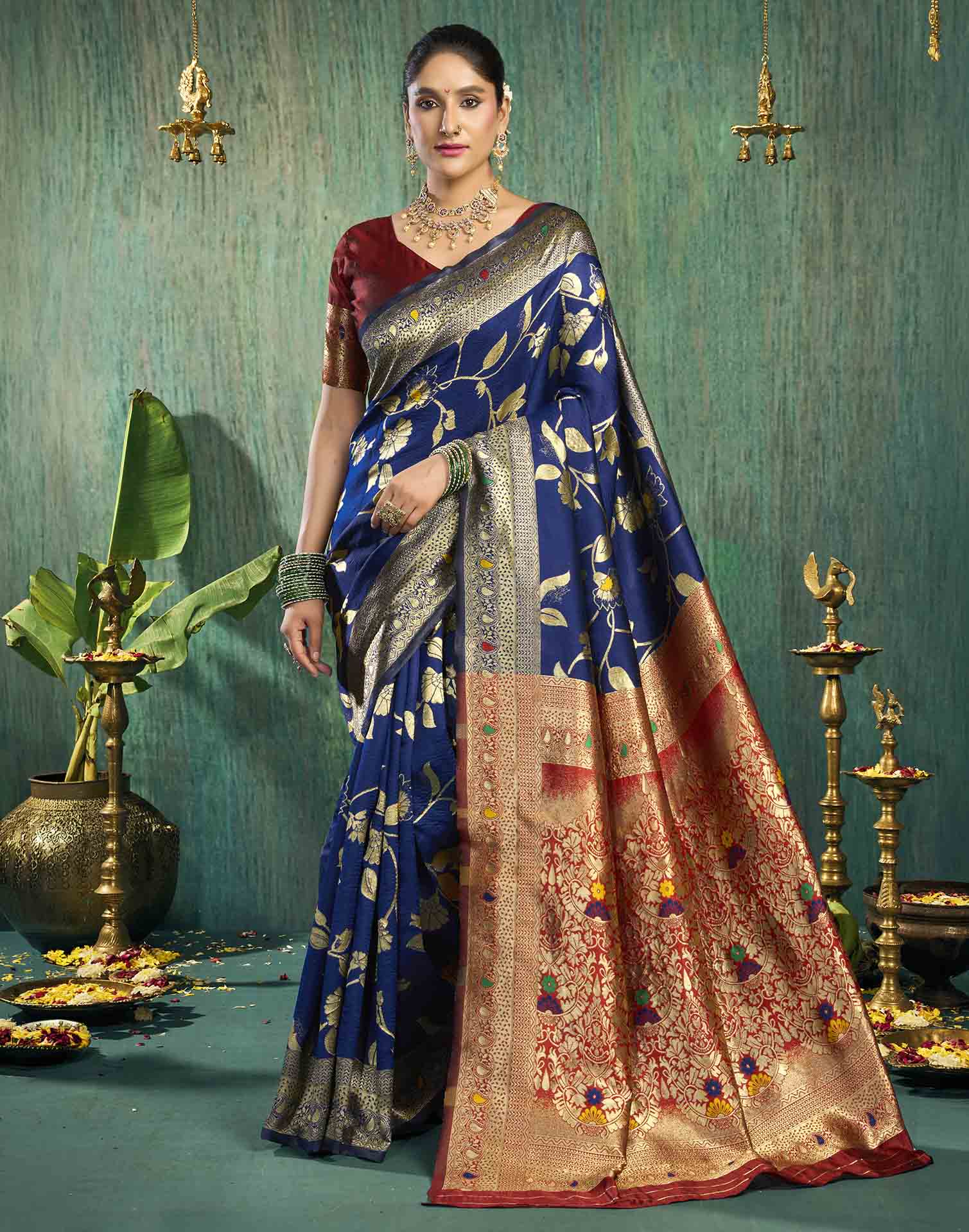Blue Silk Woven Banarasi Saree