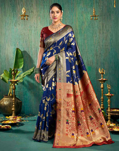Blue Silk Woven Banarasi Saree