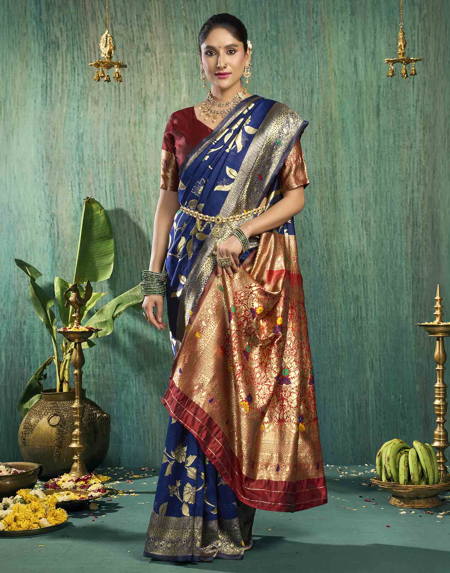 Blue Silk Woven Banarasi Saree