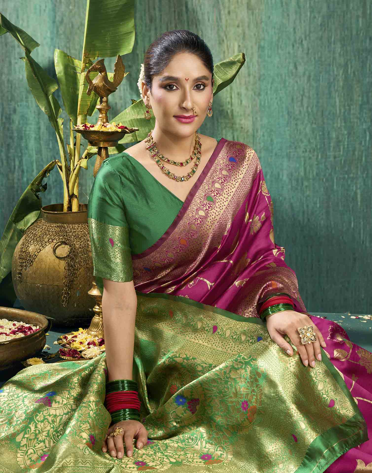 Pink Silk Woven Banarasi Saree