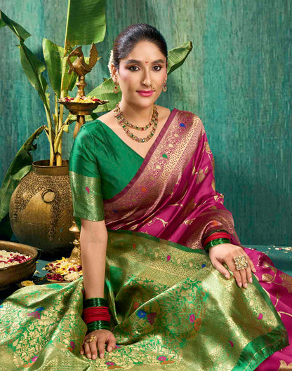 Pink Silk Woven Banarasi Saree