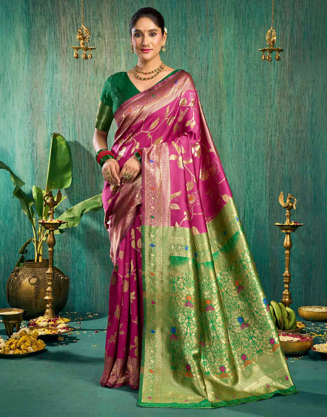 Pink Silk Woven Banarasi Saree