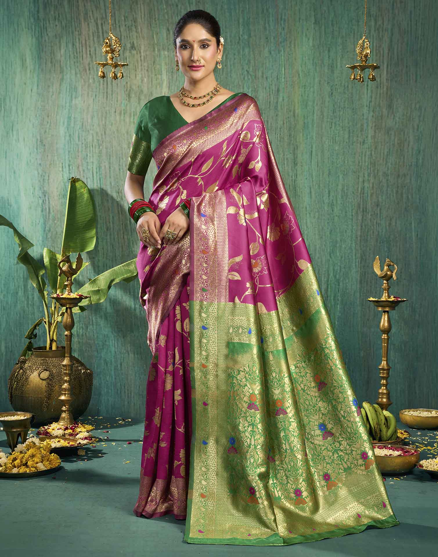 Pink Silk Woven Banarasi Saree