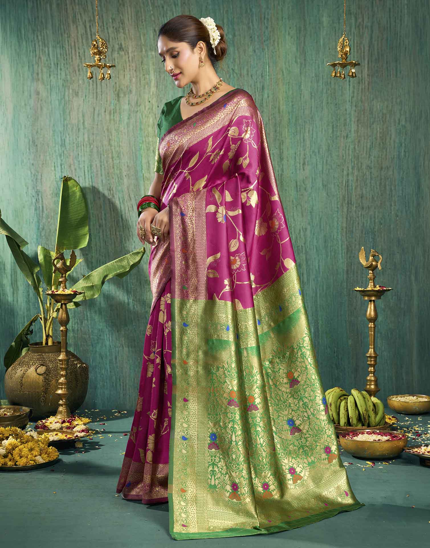 Pink Silk Woven Banarasi Saree