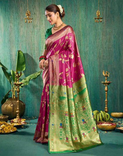 Pink Silk Woven Banarasi Saree