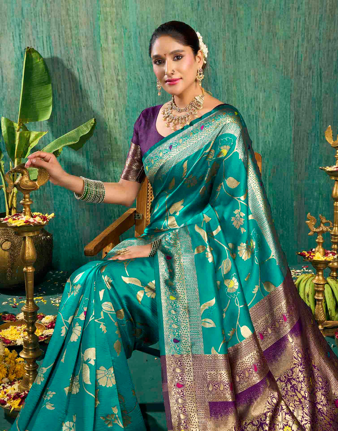 Rama Blue Silk Woven Banarasi Saree