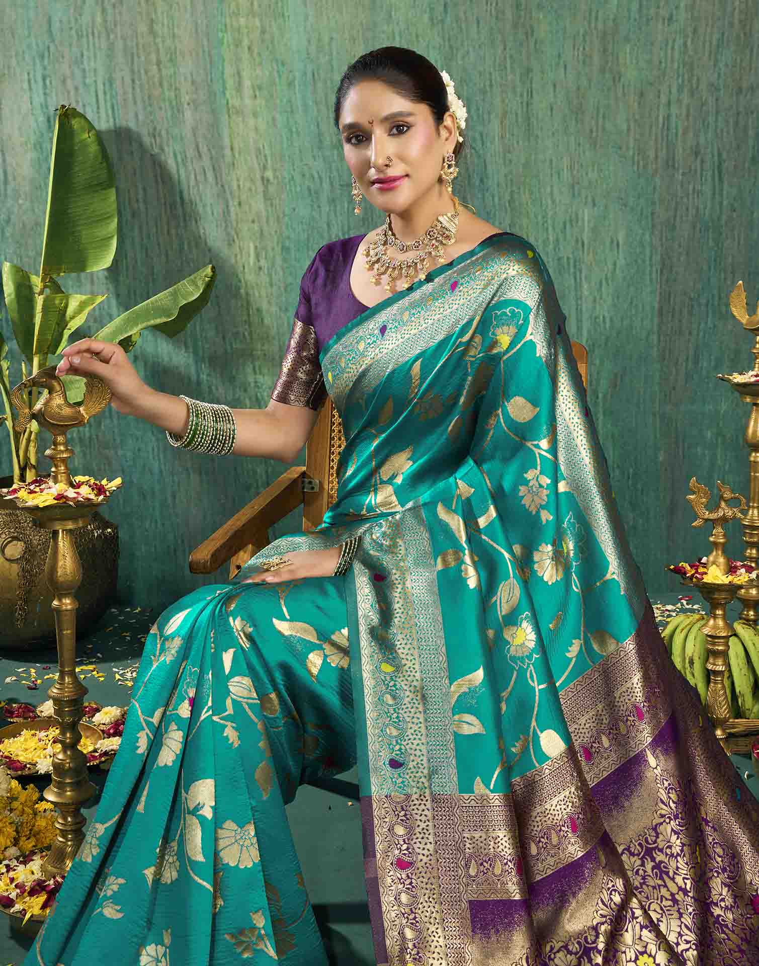 Rama Blue Silk Woven Banarasi Saree