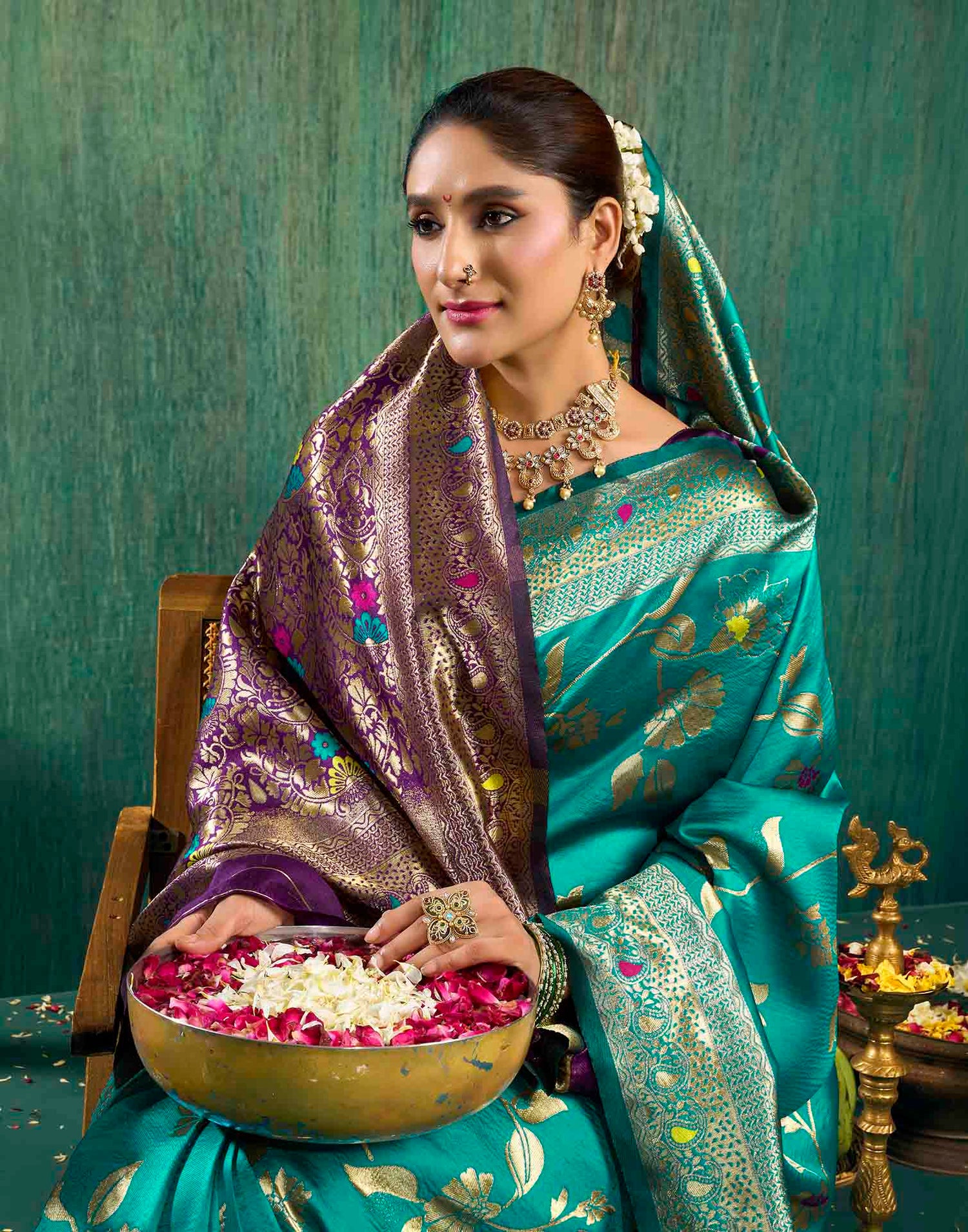 Rama Blue Silk Woven Banarasi Saree