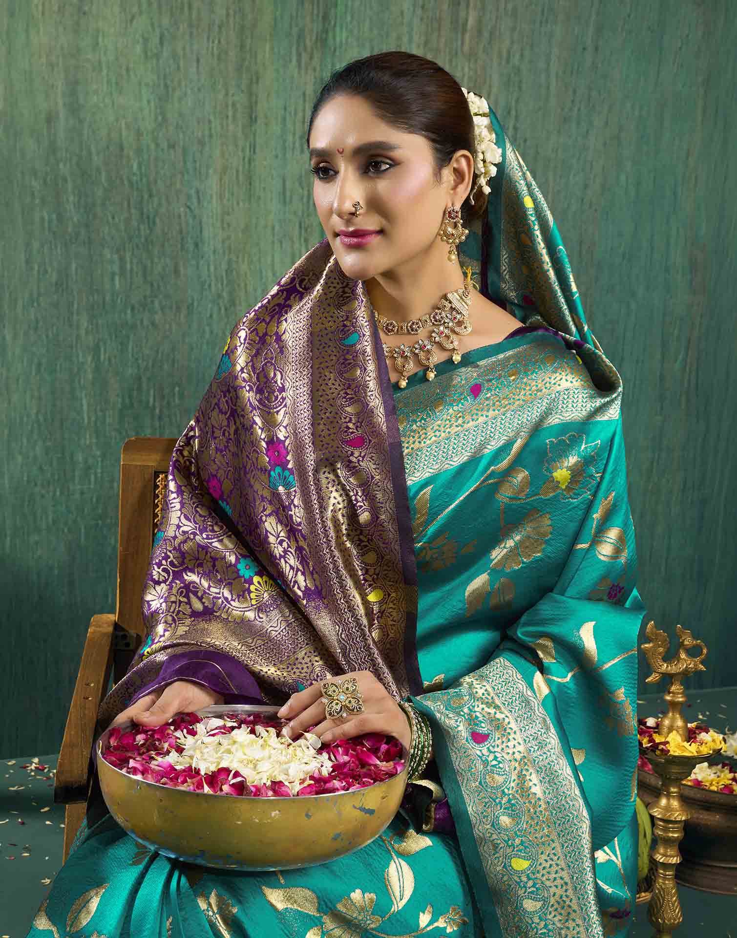 Rama Blue Silk Woven Banarasi Saree