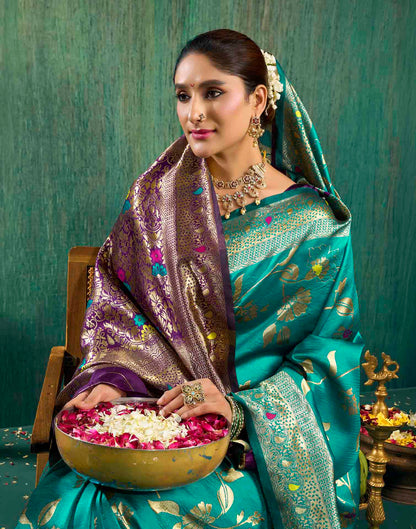 Rama Blue Silk Woven Banarasi Saree