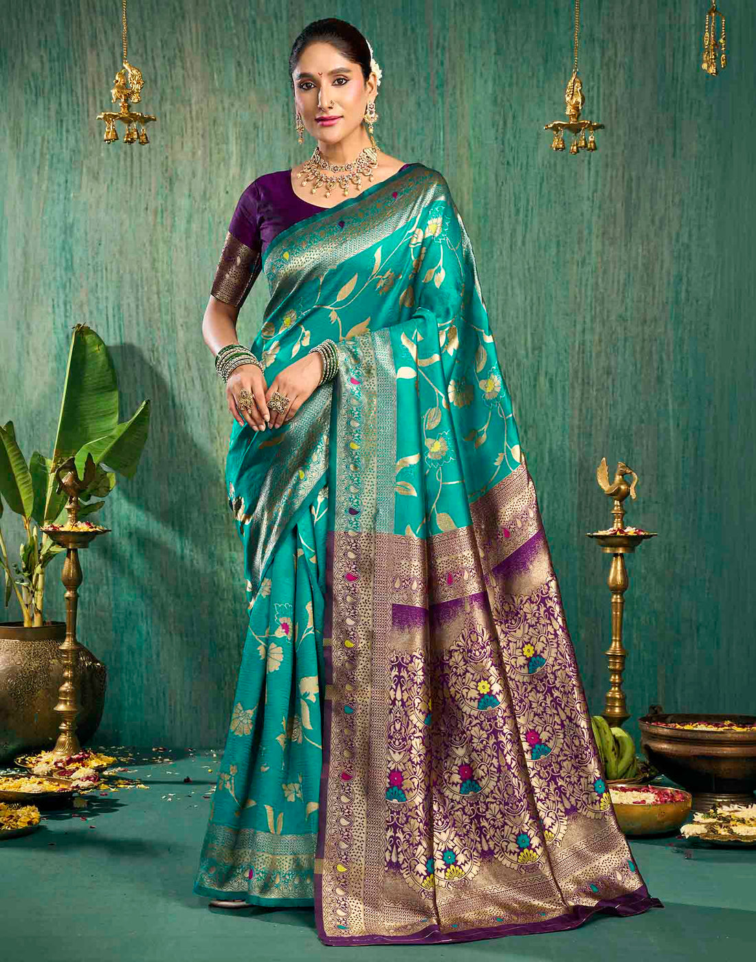 Rama Blue Silk Woven Banarasi Saree
