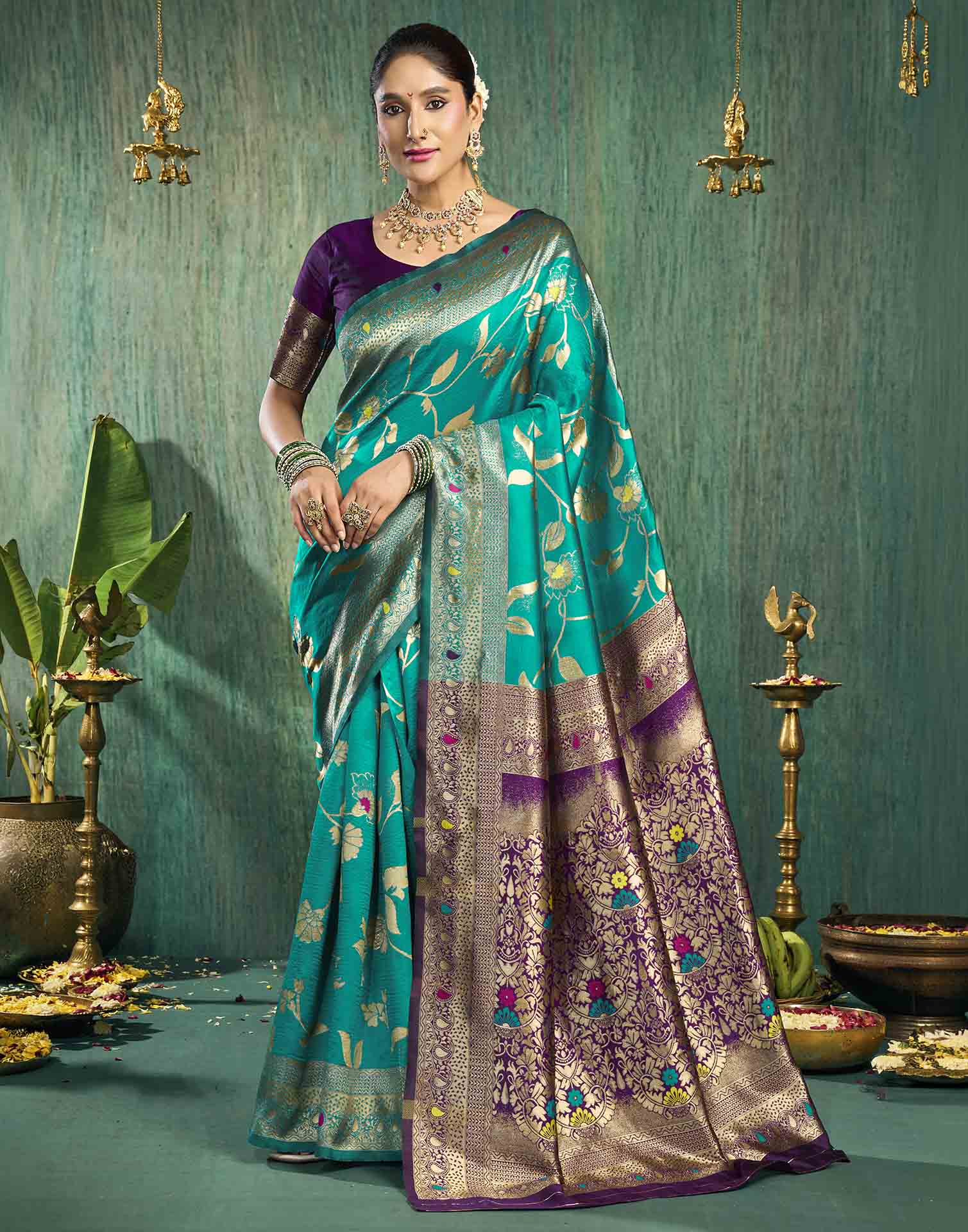 Rama Blue Silk Woven Banarasi Saree