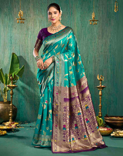Rama Blue Silk Woven Banarasi Saree