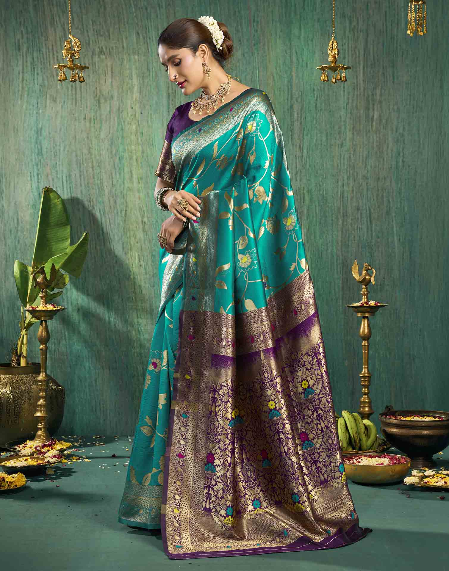 Rama Blue Silk Woven Banarasi Saree