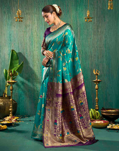 Rama Blue Silk Woven Banarasi Saree