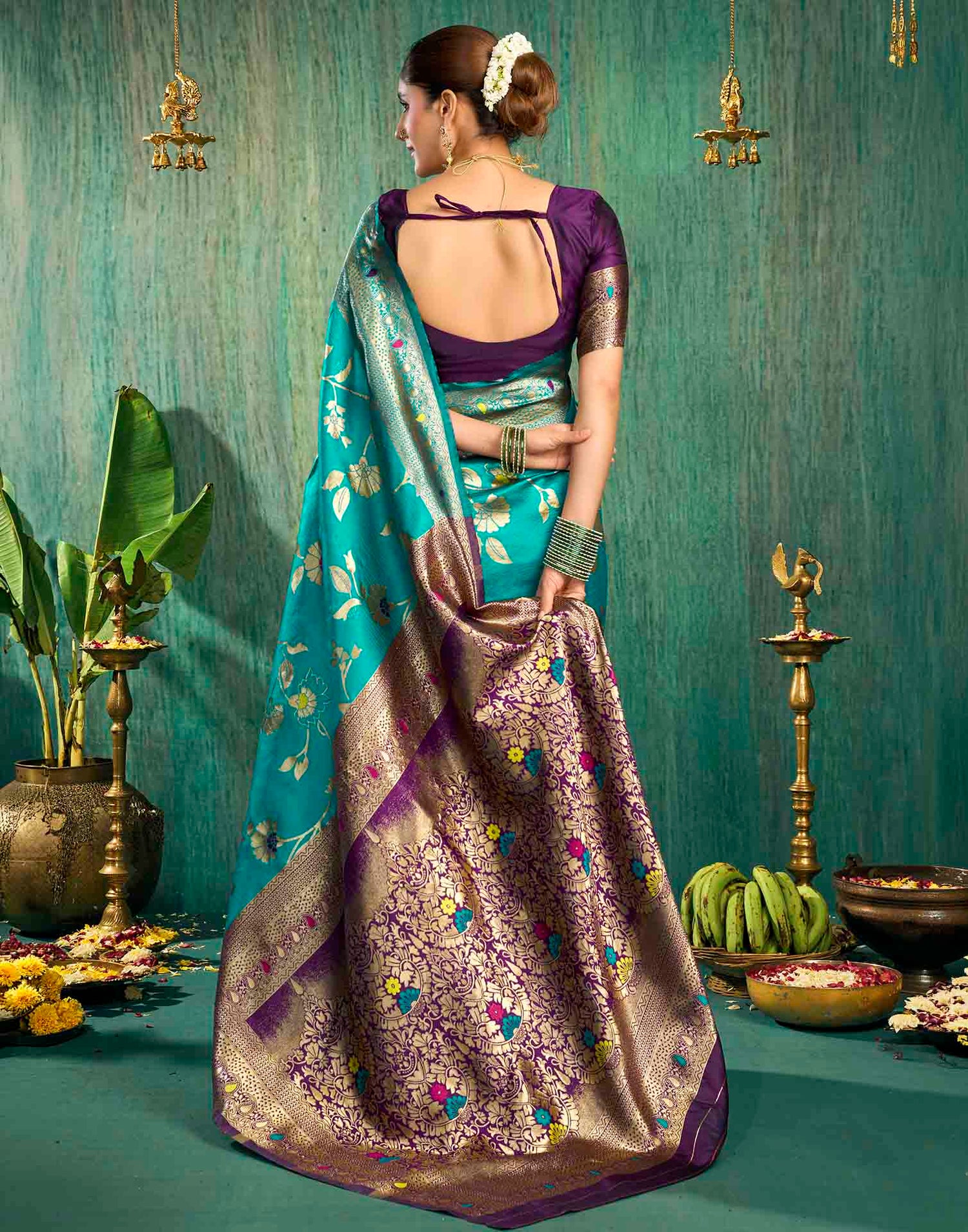 Rama Blue Silk Woven Banarasi Saree