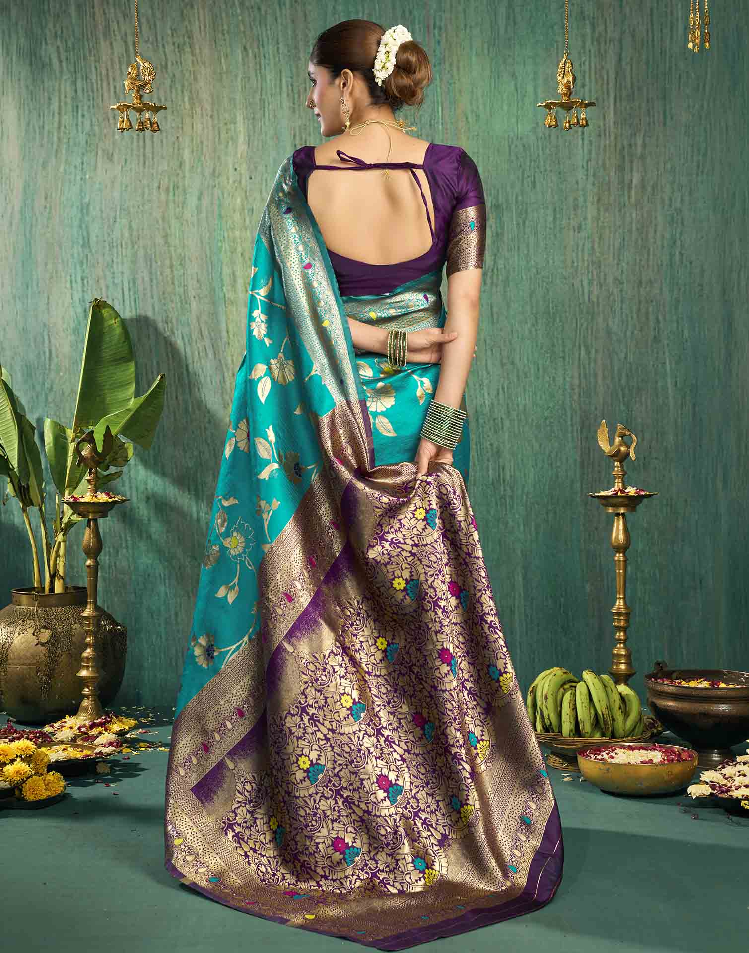Rama Blue Silk Woven Banarasi Saree